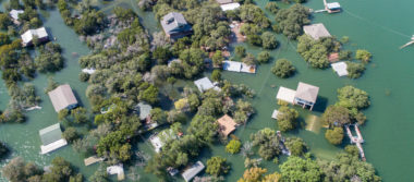 Bird's eye view of a flooded region.