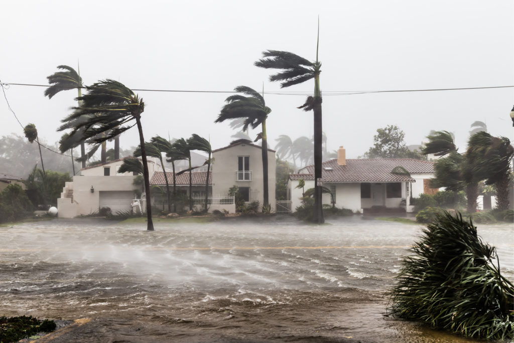 Hurricane in a tropical residential area.