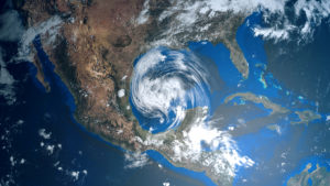 Satellite image of a hurricane in the Gulf of Mexico.